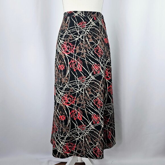 Sag Harbor Women's Black & Red Floral Abstract A-Line Midi Skirt Size 8P - Picture 1 of 11